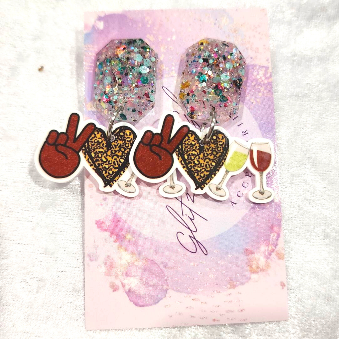 Peace, Love, Wine Earrings