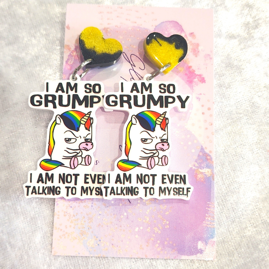 I'm So Grumpy, I'm Not Even Talking To Myself Slogan Earrings