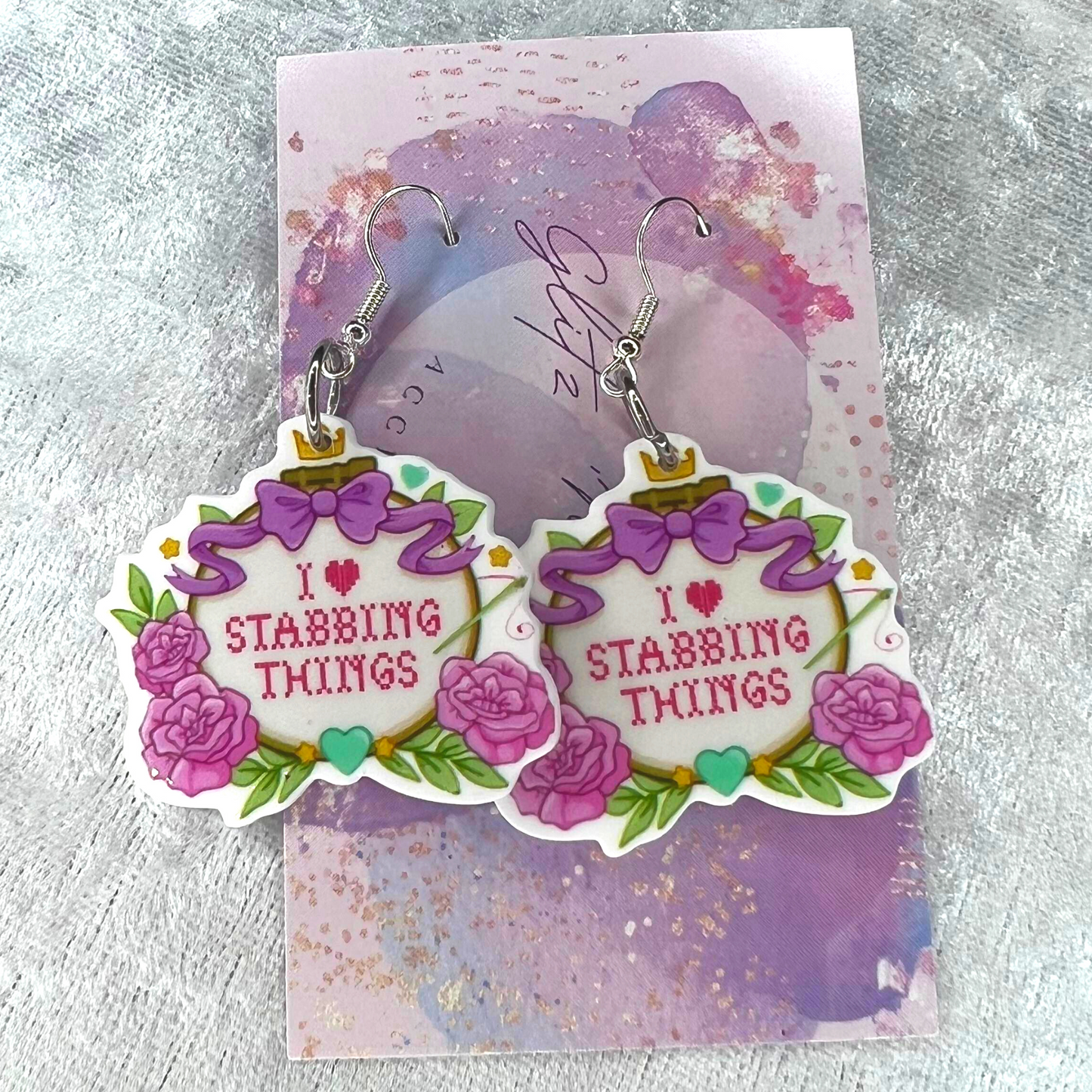 I love stabbing things Slogan Earrings