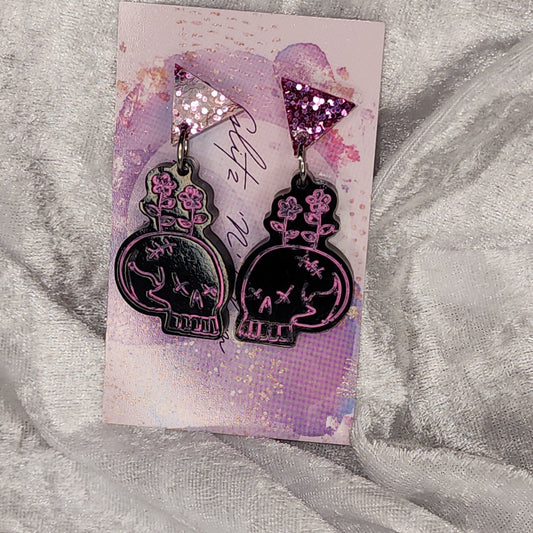 Flower Skull Dangle Earrings