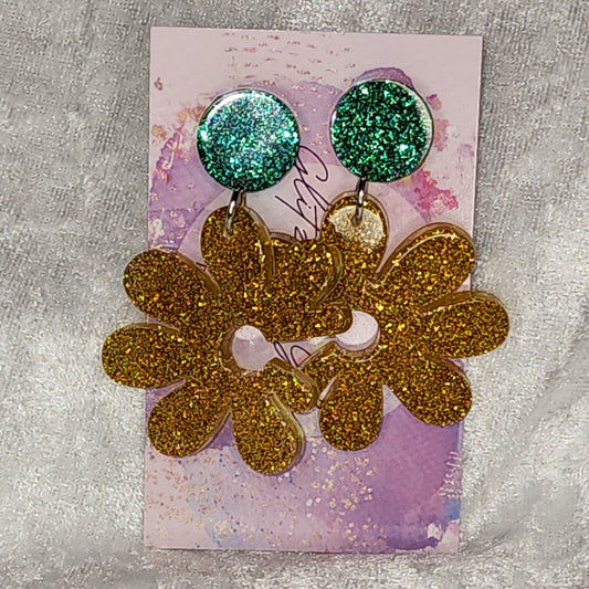 Large Half Daisy #4 Dangle Earrings