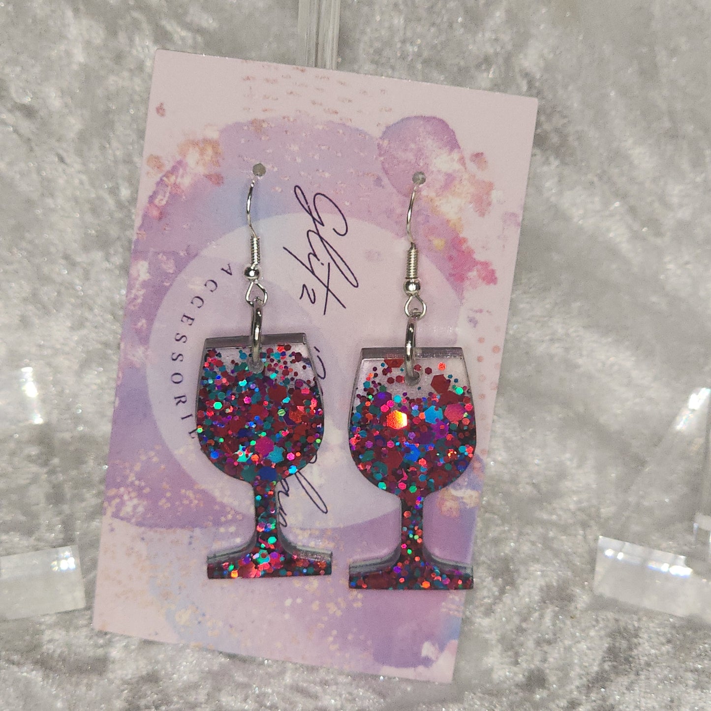 Wine Glass #8 Dangle Earrings