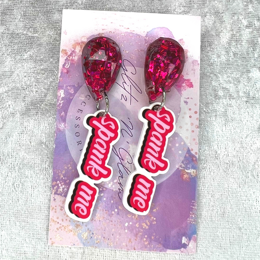 Spank Me 18+ Slogan Earrings