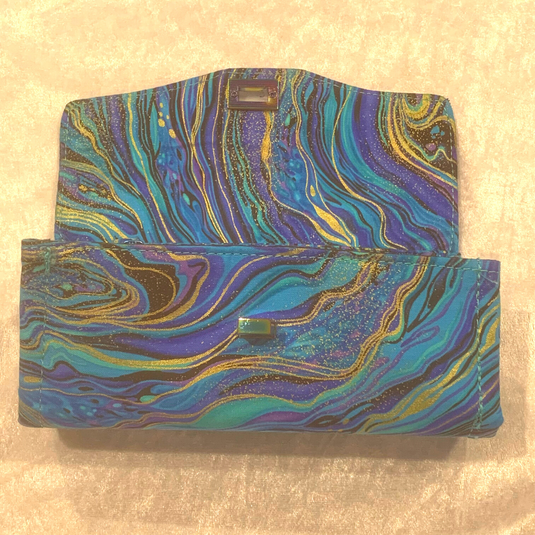 Blue & Gold Swirl Glitz Double Zip Wallet