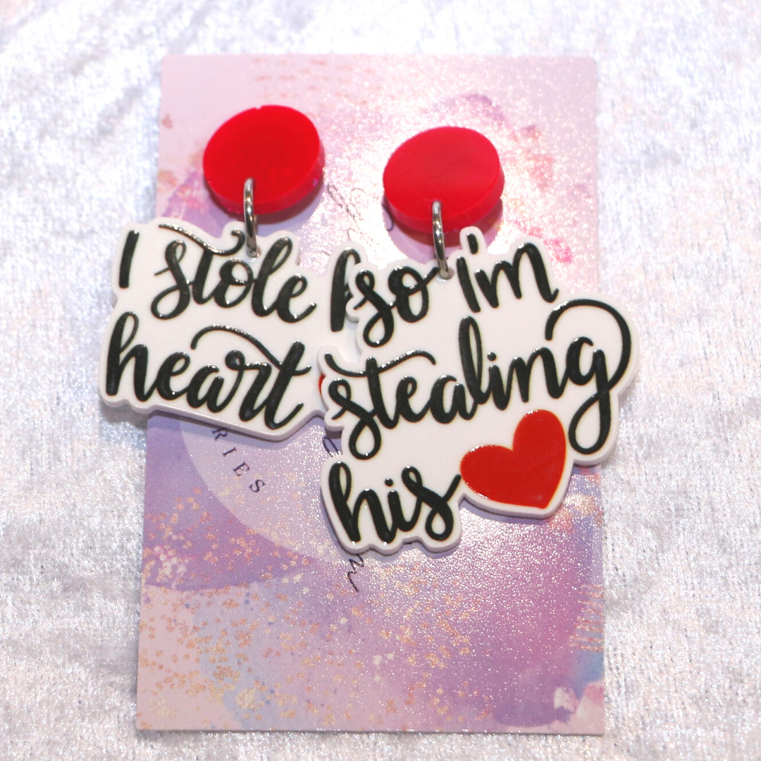 Stole My Heart Mix Match Slogan Earrings