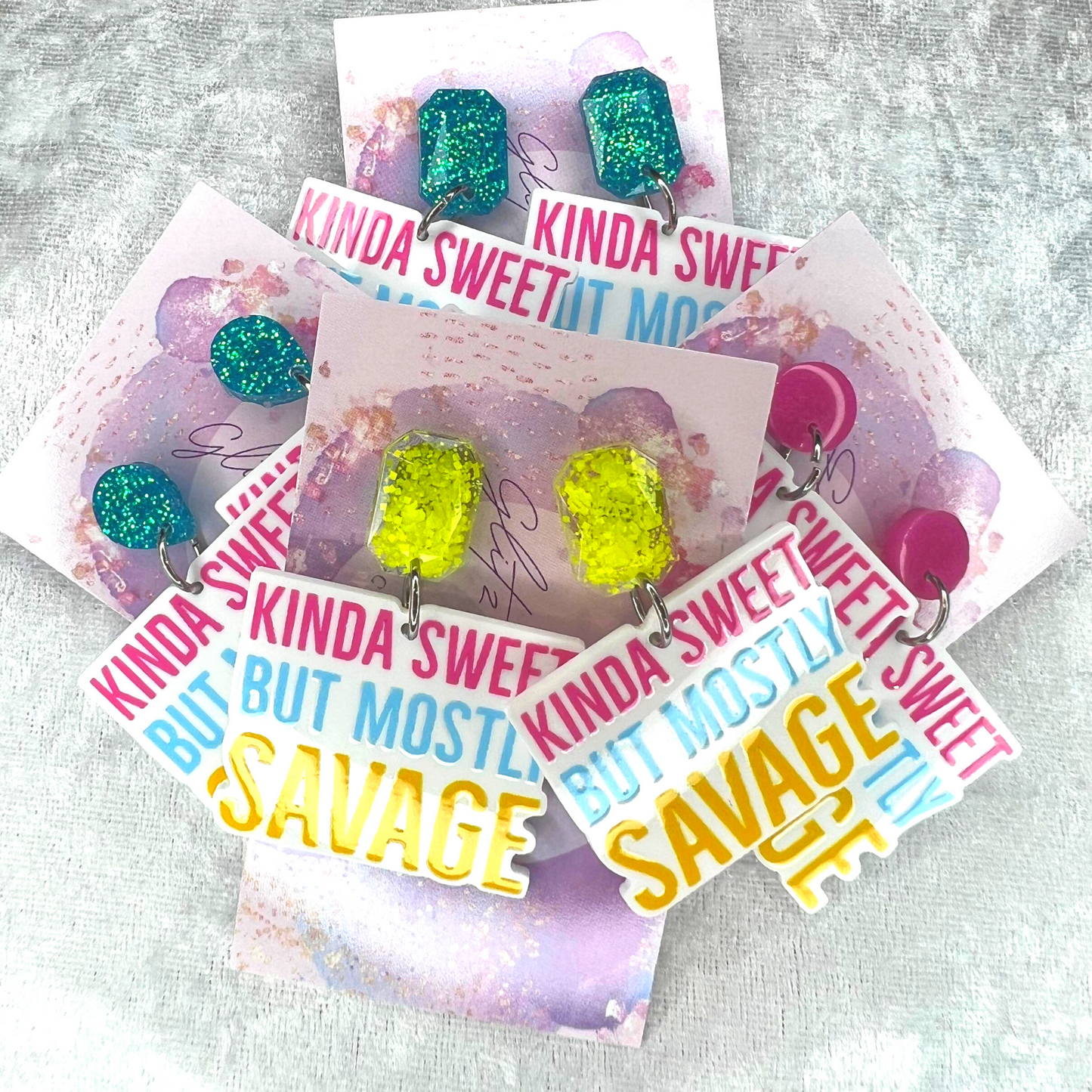 Sweet/Savage Slogan Earrings