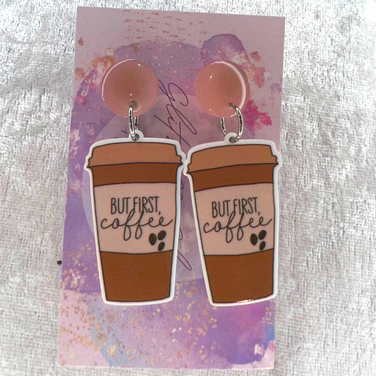 But First Coffee Slogan Earrings