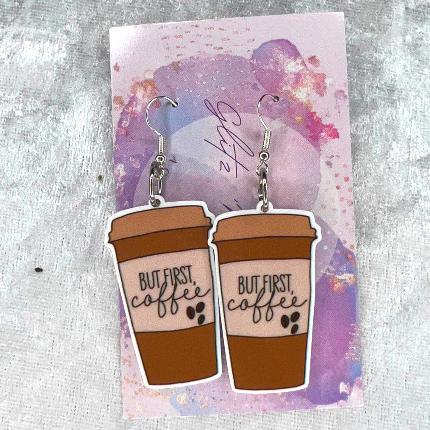 But First Coffee Slogan Earrings