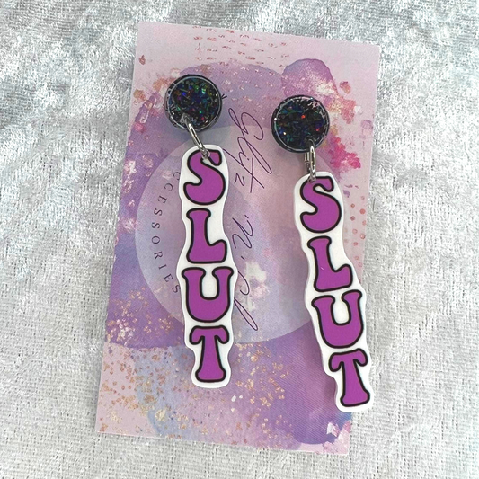 Slut 18+ Slogan Earrings