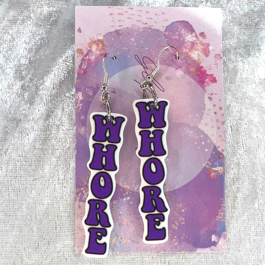 Whore 18+ Slogan Earrings