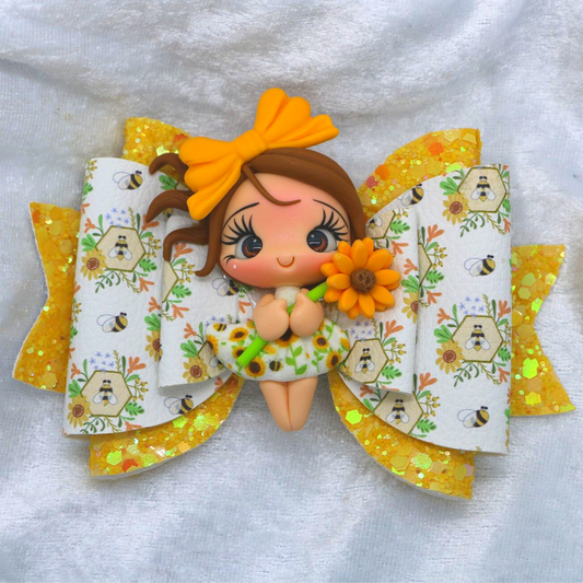 Sunflower & Bumble Bee Glitz Hair Bow