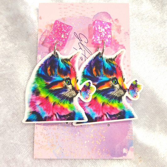 Rainbow Kitten Earrings