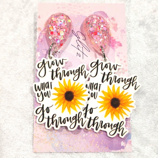 Grow Through What You Go Through Slogan Earrings