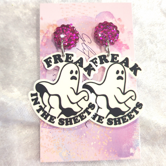 Freak In The Sheets Slogan Earrings