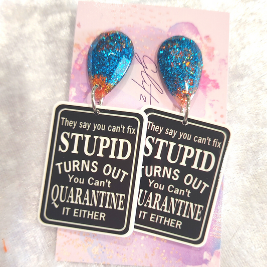 Can't Fix Stupid Slogan Earrings