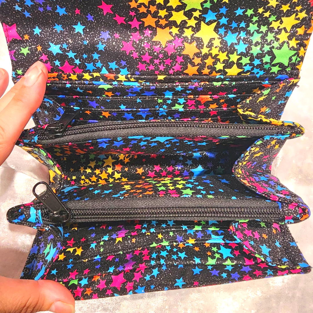 Rainbow Stars Glitz Double Zip Wallet