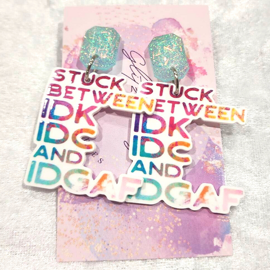 Stuck Between Slogan Earrings