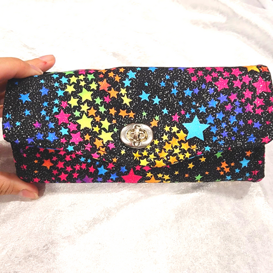 Rainbow Stars Glitz Double Zip Wallet