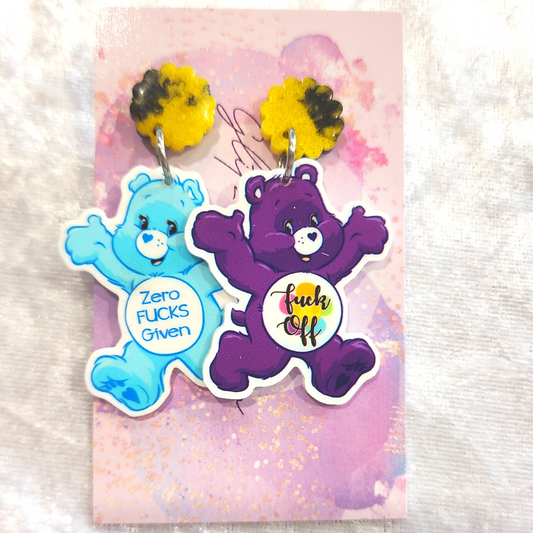 Purple/Blue Mix-Match Swear Bear Earrings