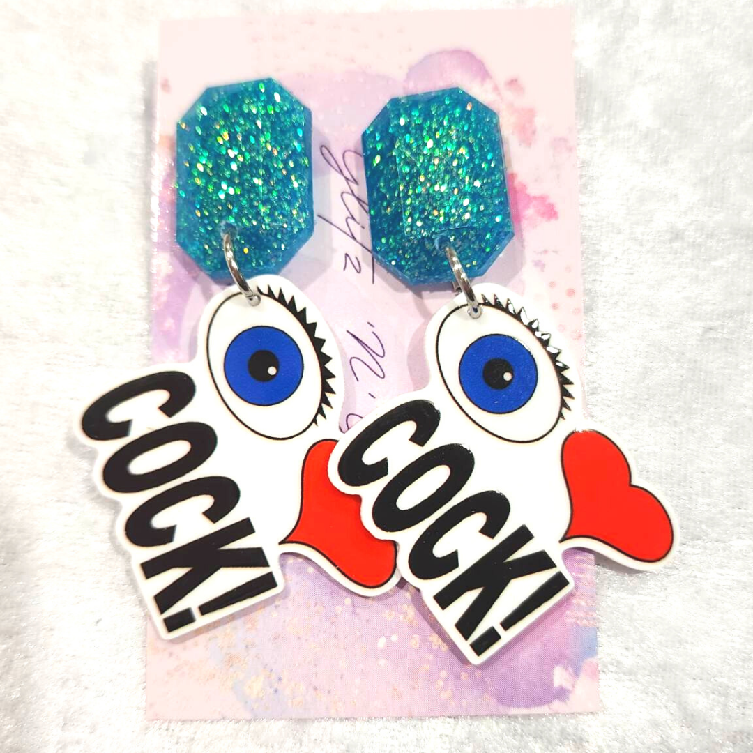 I Love Cock 18+ Slogan Earrings