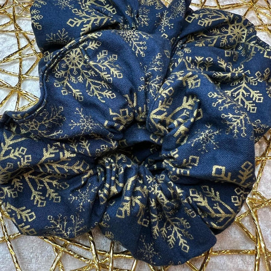 Navy Snowflake Christmas Scrunchie